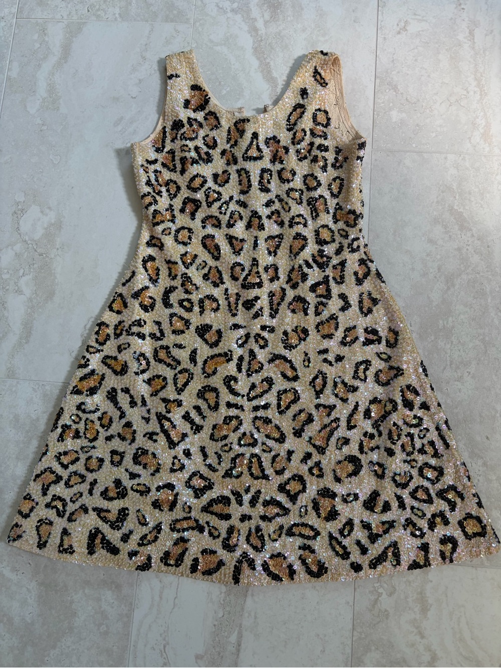 Girls' Sequin Leopard A-Line Dress in Gold and Black